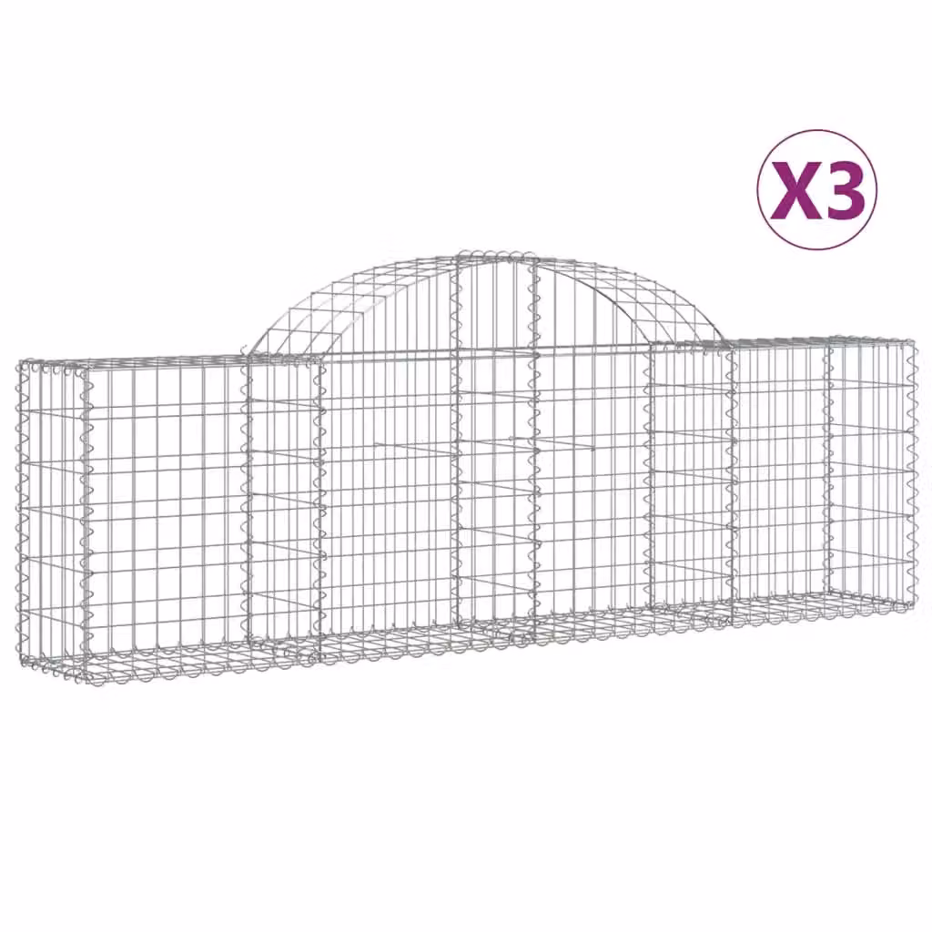 Berkfield Home Arched Gabion Baskets, 3 Piece Set, Silver Galvanised Steel, W: 200 cm, D: 30 cm, H: 60-80 cm – 2