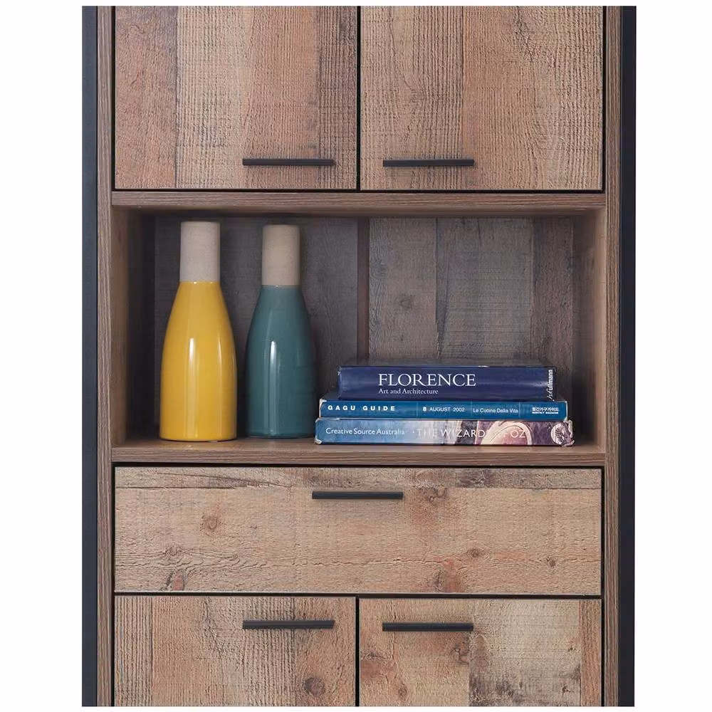 Timber Art Design Stretton Industrial Oak Tall Kitchen Pantry Sideboard Cabinet, Brown, H: 180 cm, W: 64 cm, D: 40 cm – 4