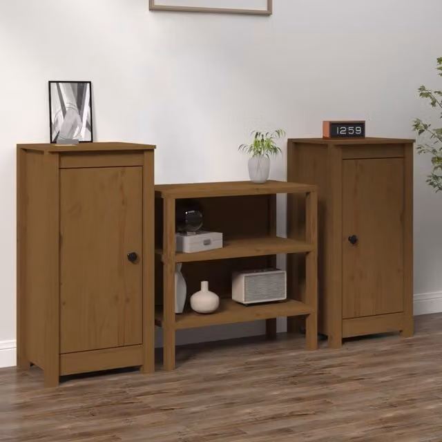 Berkfield Home Set of 2 Rustic Solid Wood Pine Sideboards in Honey Brown, W/D/H: 40 x 35 x 80 cm – 1