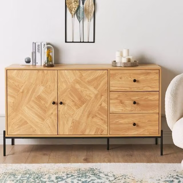 Wyld and Coco Retro Sideboard in Brown Wood with Black Metal Base – 1