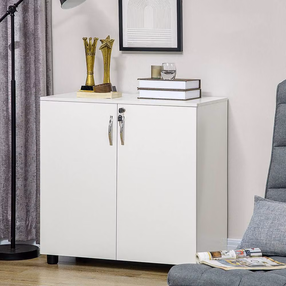 ERGOVEXA Modern Two-Tier Locking Office Storage Cabinet in White, W/D/H: 80 x 40 x 80 cm – 3