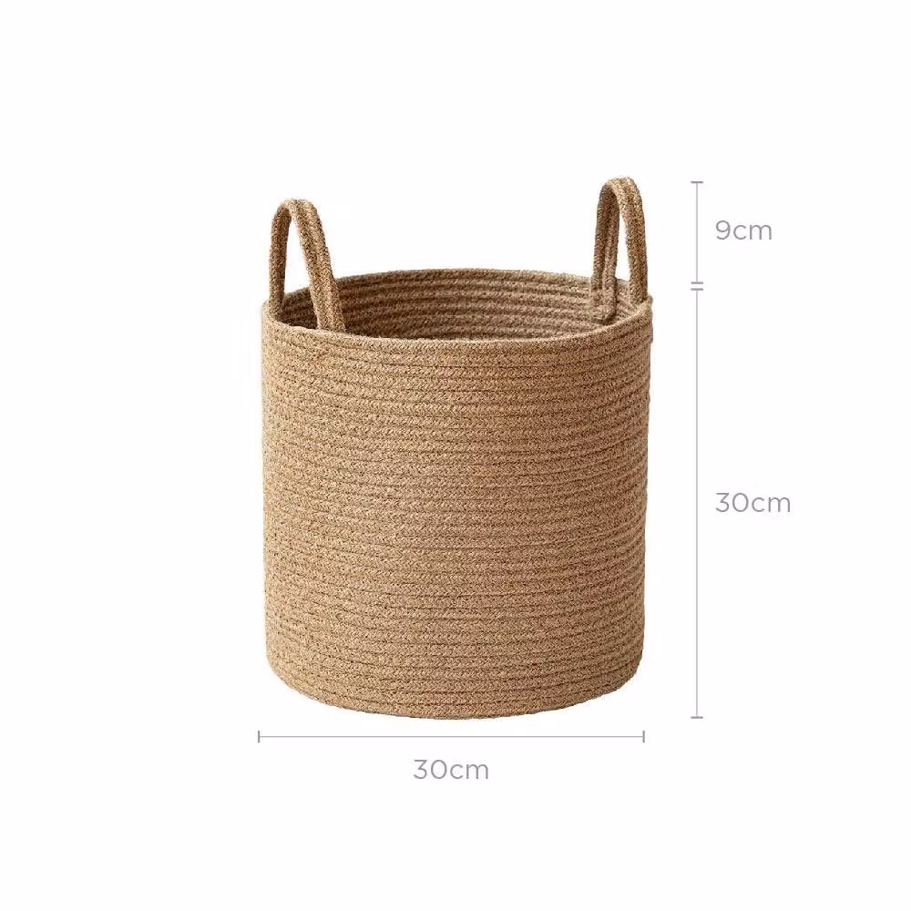 Voltico Cotton Rope Woven Storage Basket with Handles in Brown, Diameter: 30 cm – 4