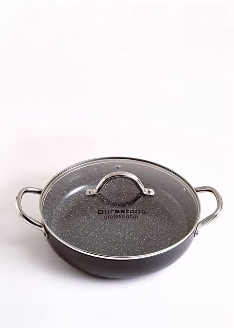 Durastone Professional Black Ceramic Family Serving Pan with Glass Lid, 28 cm – 1