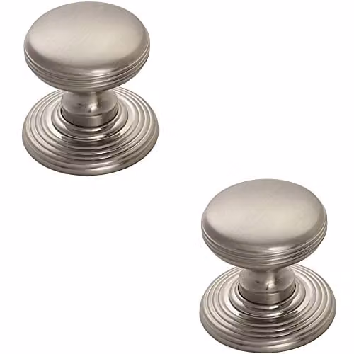 Loops 2 Pack Smooth Ringed Cupboard Door Knobs in Brushed Silver, 28mm Diameter – 1
