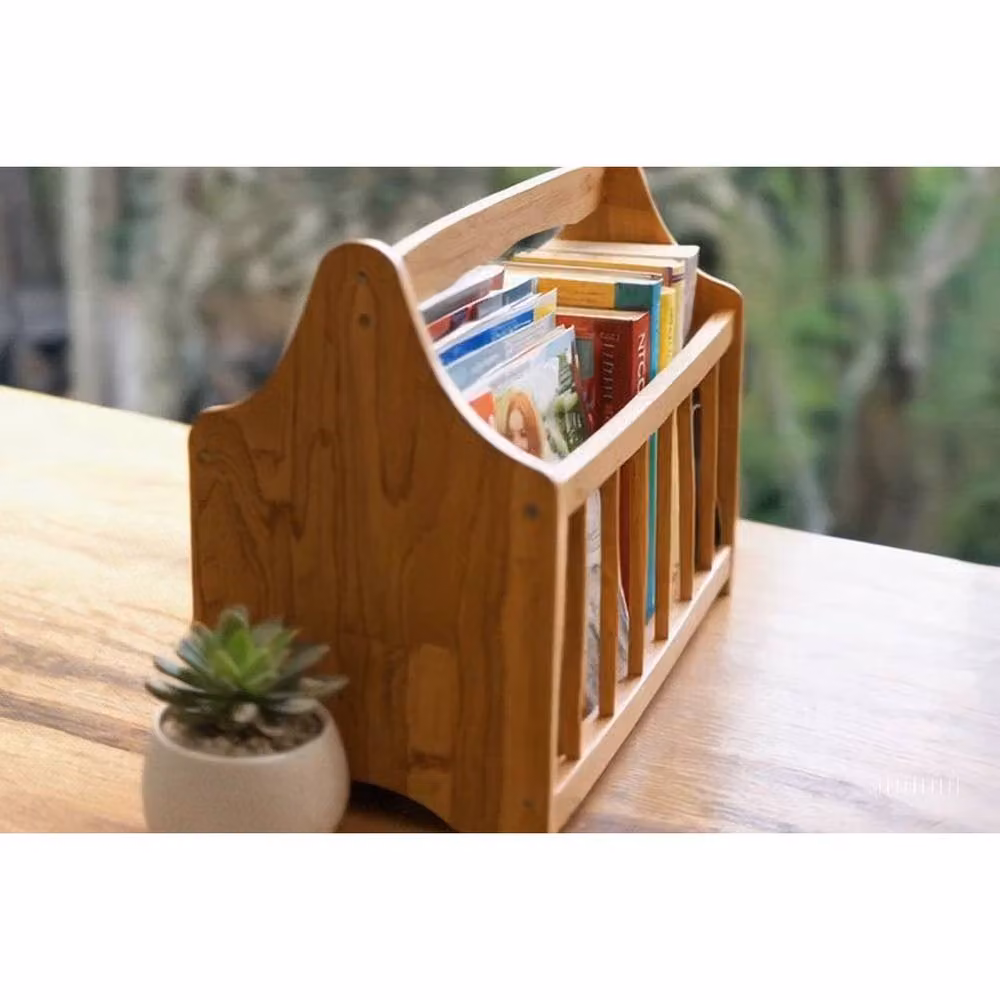 FLAVORA Freestanding Wooden Magazine and Newspaper Rack in Natural Sand – 3