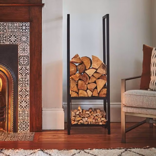 Ivyline Tall Square Shelved Log Storage in Black, Height: 120 cm – 1