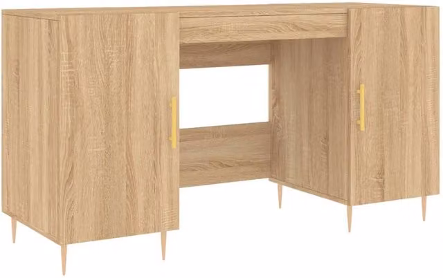 Berkfield Home Sonoma Oak Writing Desk in Brown and Gold, W/D/H: 140 x 50 x 75 cm – 1