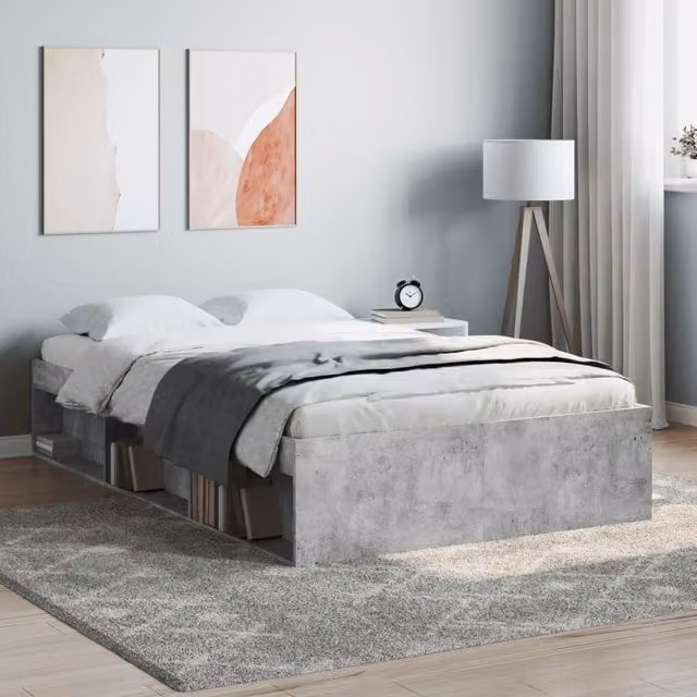 Berkfield Home Modern Bed Frame in Grey with Side Compartments, W/D/H: 120 x 200 cm