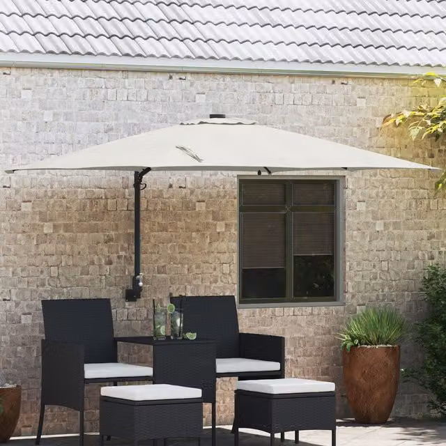 Berkfield Home Garden Parasol in Sand and Brown with Polyester Fabric and Steel Frame, W/D/H: 248.5 x 247.5 x 119 cm