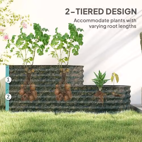 Outsunny 2-Tier Galvanised Steel Raised Garden Bed Planter Box, Green, W/D/H: 60 x 60 x 57 cm – 3