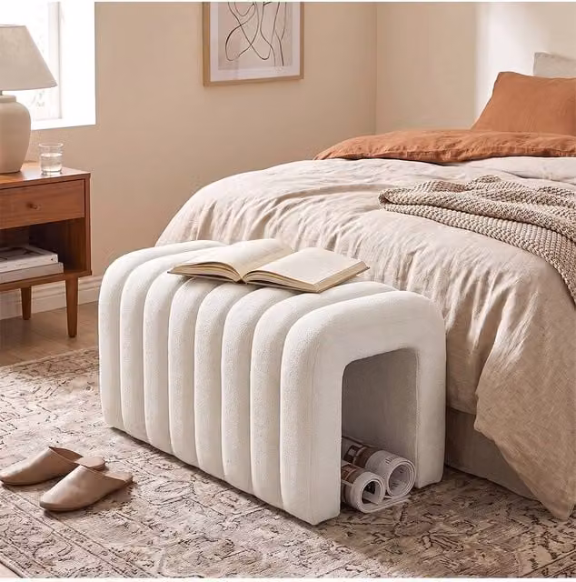 Living and Home Modern U-Shaped Upholstered Footstool in White