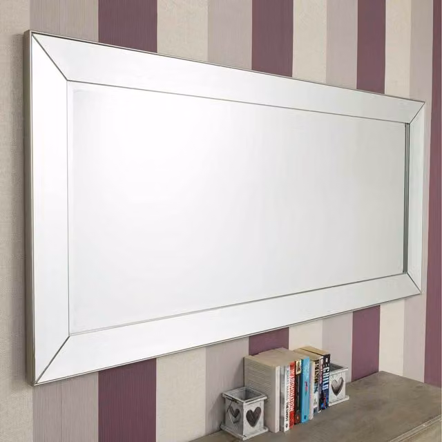 MirrorOutlet Madena Frameless Large Venetian Modern Wall Mirror, Yellow, H 165 x W 78 cm