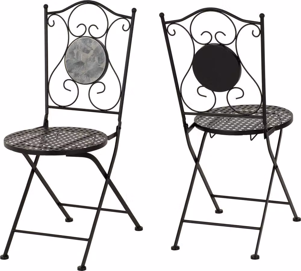 Seconique Ferne Patio Dining Set with Round Table and Chairs in Black and Grey Leaf Pattern – 3
