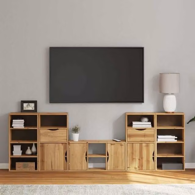 Berkfield Home ODDA 5 Piece Rustic Solid Wood Pine TV Unit with Storage in Brown