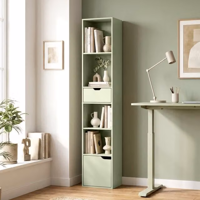 HOMCOM 6 Tier Narrow Bookshelf with Storage in Green