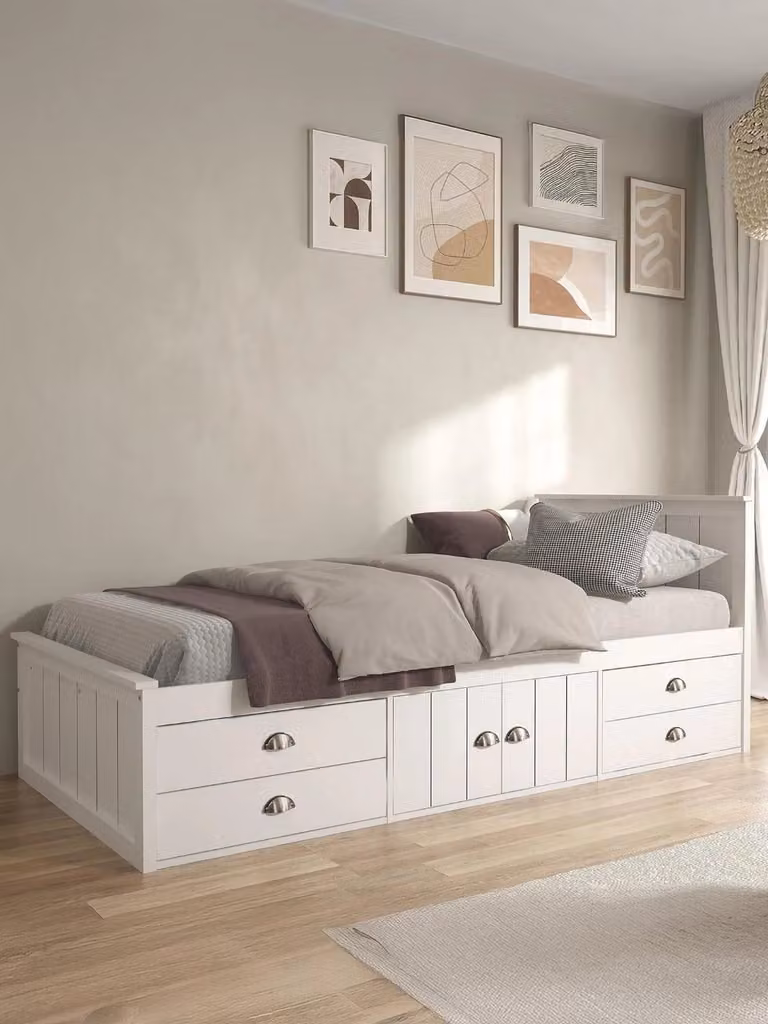 Atlanta Kids Single Storage Bed in White with 4 Drawers and Cupboard, W/D/H: 90 x 190 x 111.5 cm