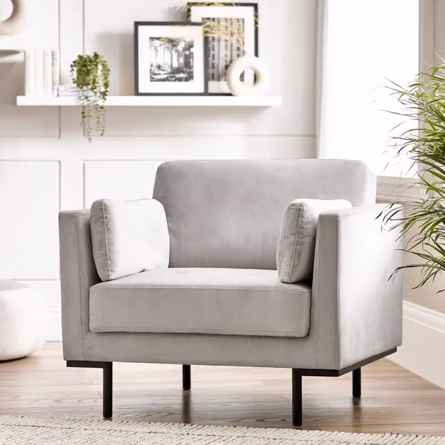 Furniturebox Evelyn Modern Velvet Armchair with Armrests