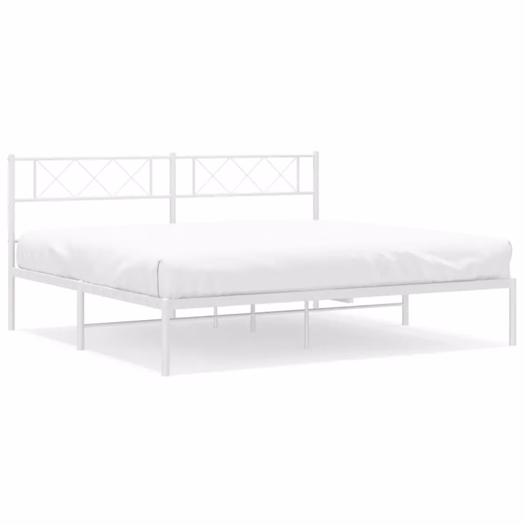 Berkfield Home Metal Bed Frame with Headboard in White W: 193 cm, D: 203 cm – 2