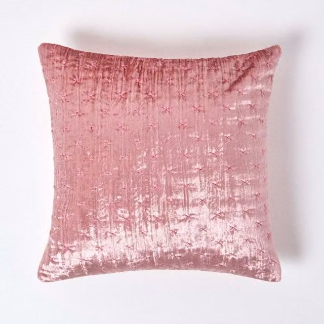Homescapes Pink Crushed Velvet Square Cushion Cover, W/D/H: 55 x 55 x 55 cm