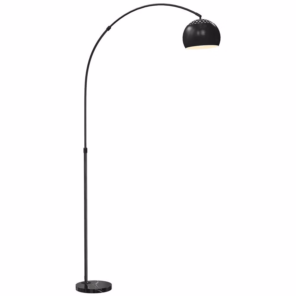 HOMCOM Modern Adjustable Arc Floor Lamp in Black with Marble Base and Foot Switch, Height: 167 cm – 5