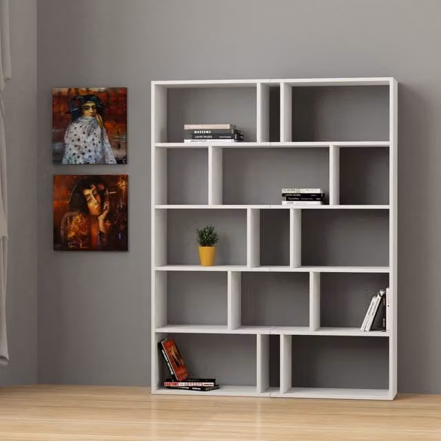 Decortie Tapi Modern White Bookcase Room Separator Set of 2, W/D/H: 120 x 28 x 161 cm