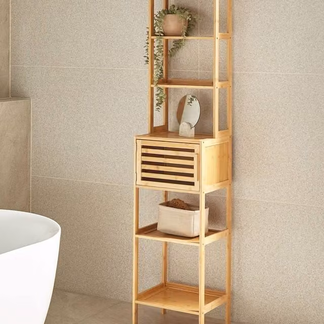 Wyld and Coco Bamboo 6-Shelf Bathroom Unit, Brown, W: 36 cm, D: 30 cm, H: 160 cm – 1