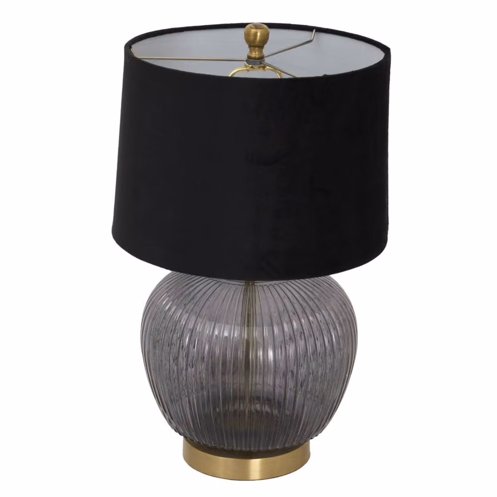 Wyld Haus Fernforge Grey Ribbed Glass Table Lamp with Black Velvet Shade – 2