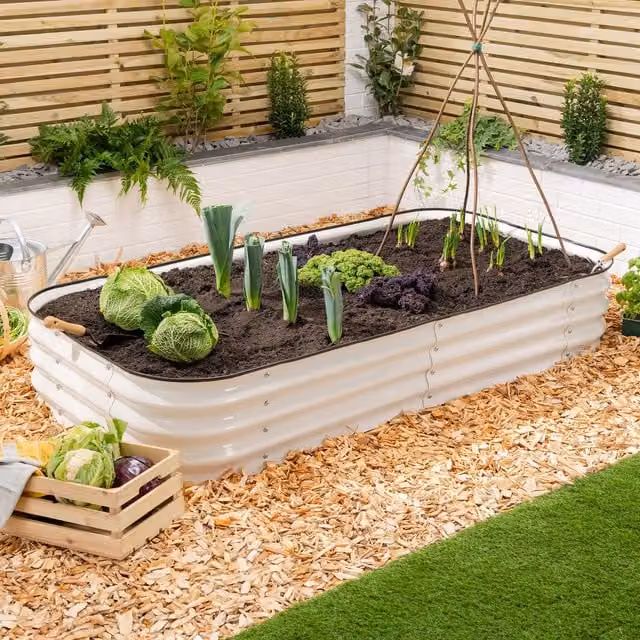 Christow Raised Garden Bed in Beige or White, Galvanised Steel