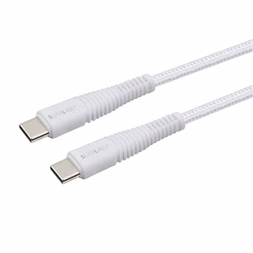Silver Label White Braided USB-C to USB-C Fast-Charging Cable, 20W PD, 2m