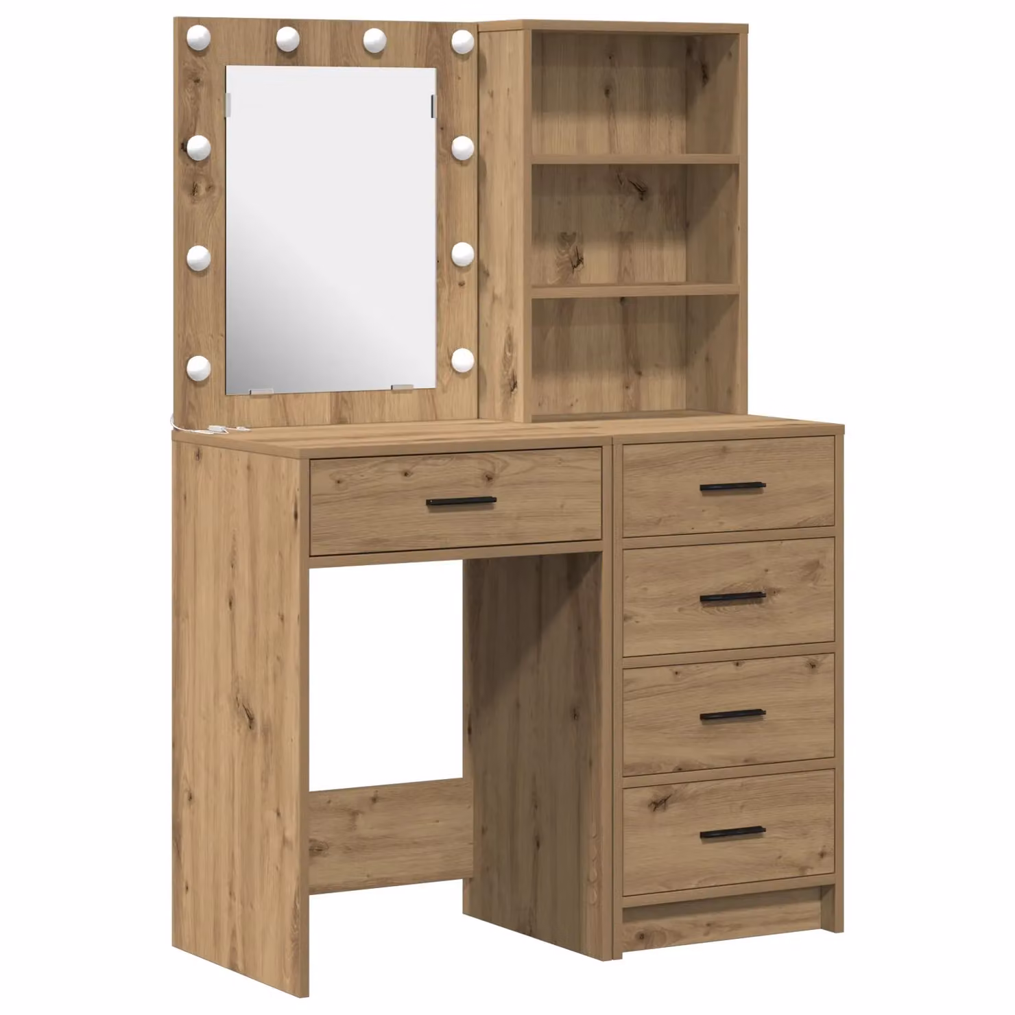 Berkfield Home 2 Piece Hollywood LED Dressing Table Set in Brown Artisan Oak – 2