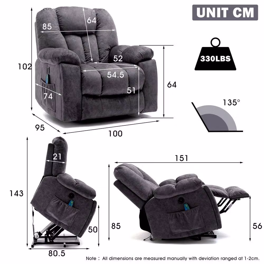 Matteo Electric Power Lift Massage Recliner Chair with Heat in Grey Fabric – 3