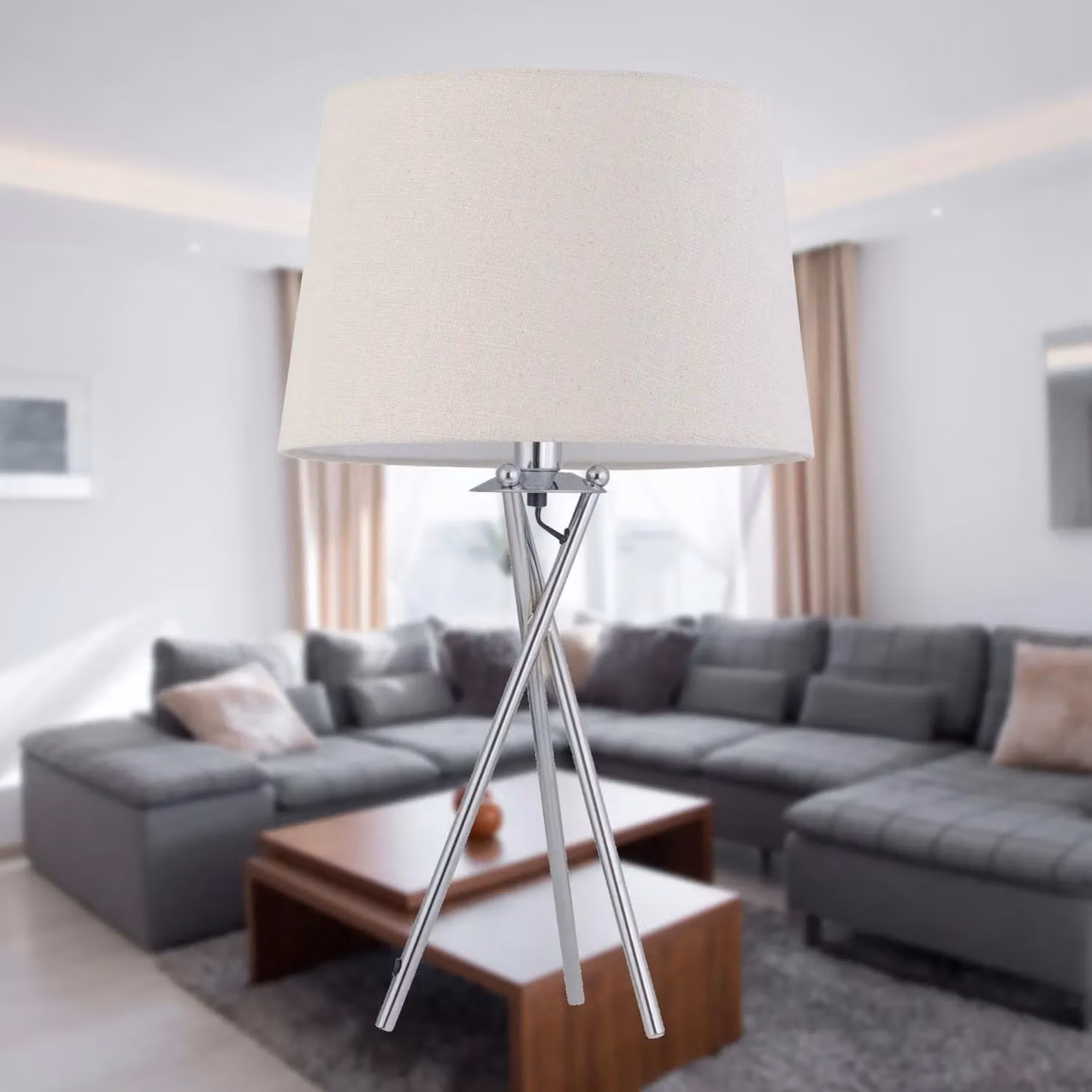 First Choice Lighting Chrome Tripod Lamp with Fabric Shade – 2