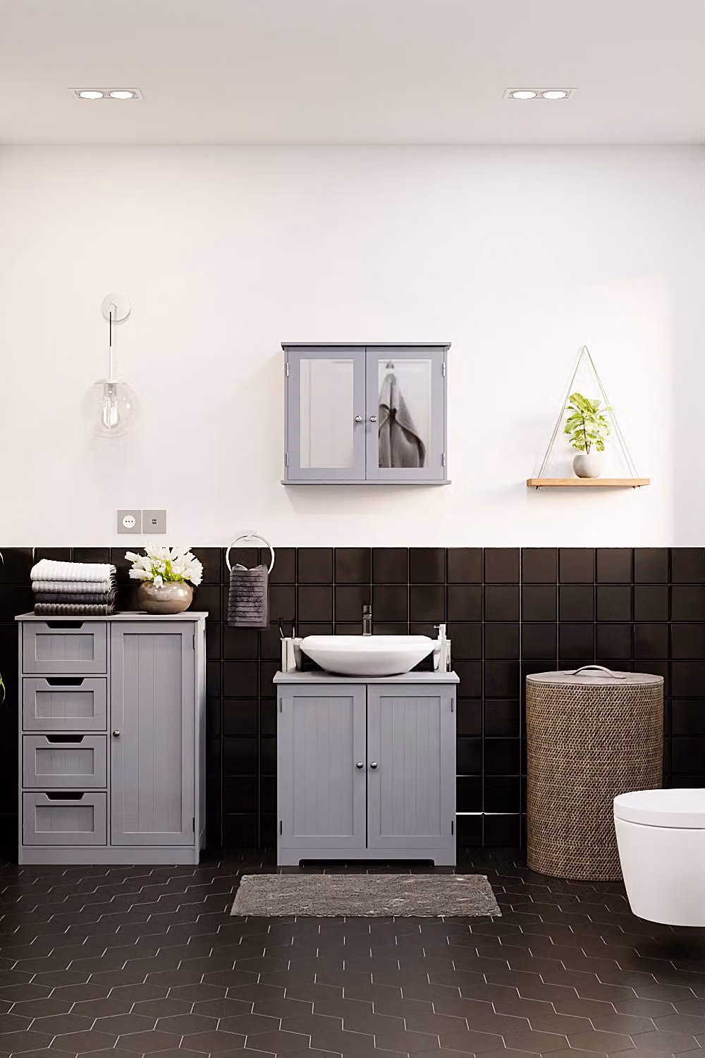 HD Designs Priano 2 Door Mirrored Wall Mounted Cabinet with Internal Shelves in Matt Dark Grey – 5