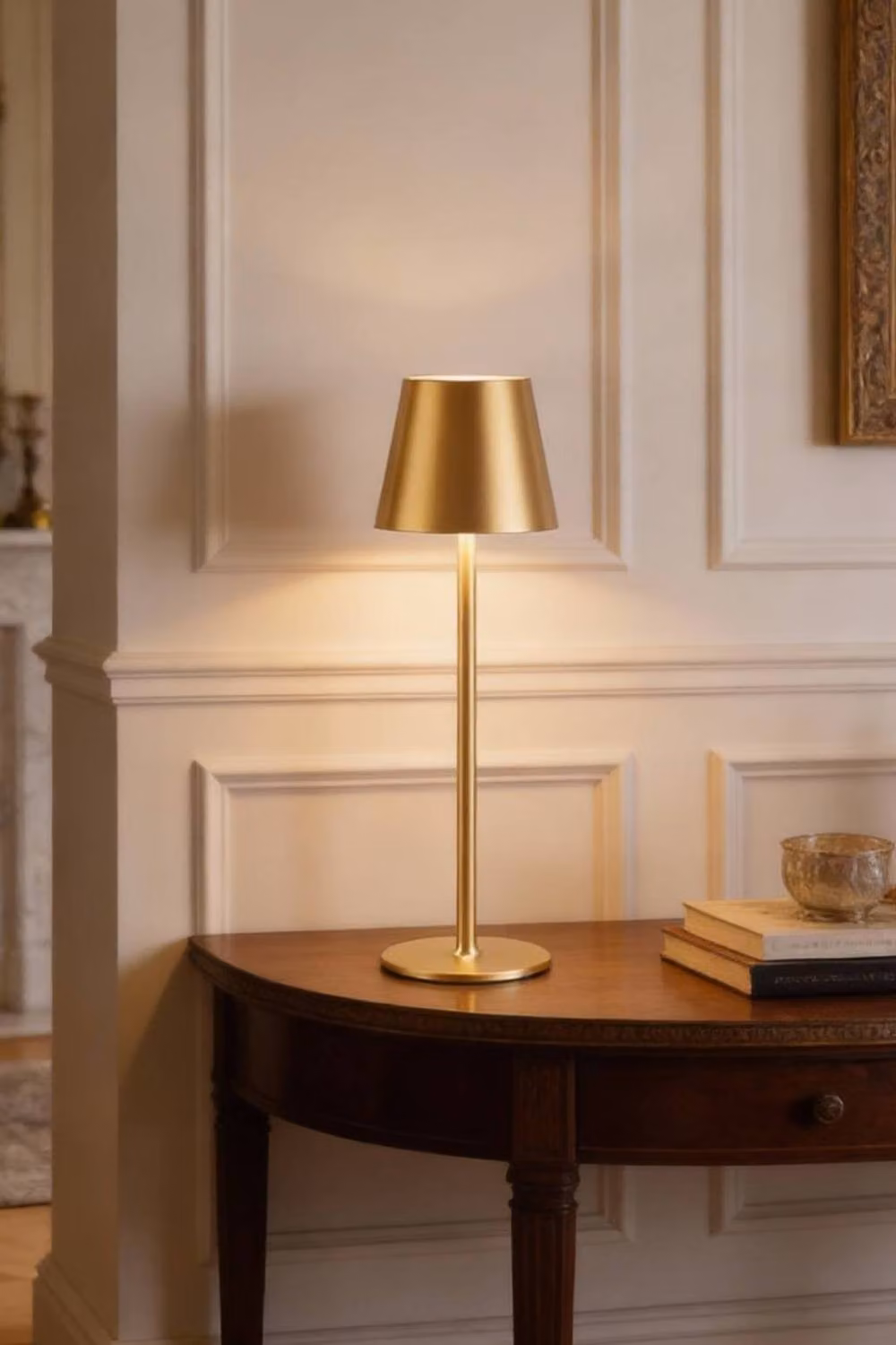 Living and Home Set of 2 Rechargeable Dimmable LED Metal Table Lamps in Gold/Brass – 2
