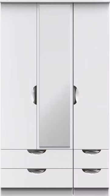 2 U Holborn Ready Assembled Tall Triple Wardrobe with Mirror and 2 Drawers in White