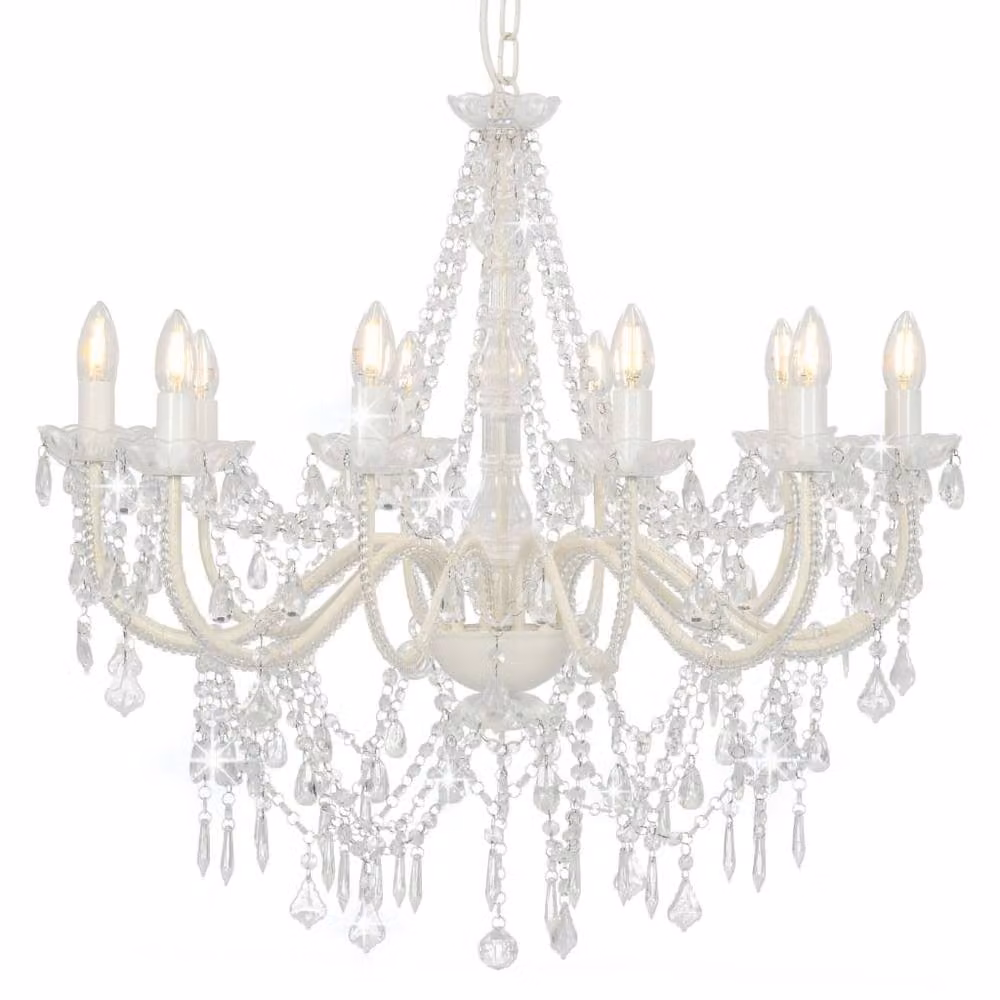 Berkfield Home Beautiful White Chandelier with Transparent Crystal Beads and 12 x E14 Bulbs – 2