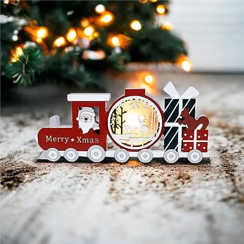 Xmas Haus Festive Light Up LED Wood Christmas Train in Red and Brown, W/D/H: 29.0 x 29.0 x 13.6 cm – 2