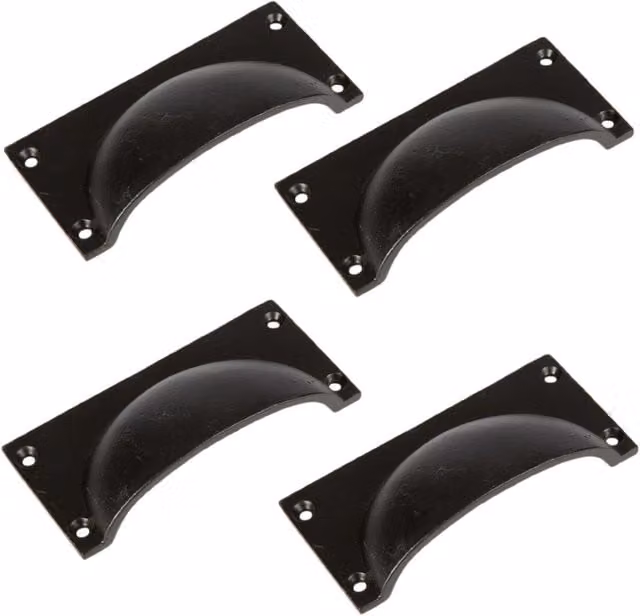 Hammer and Tongs Matt Black Iron Rectangular Cabinet Cup Handles, Pack of 4, W: 10.5 cm, H: 5 cm