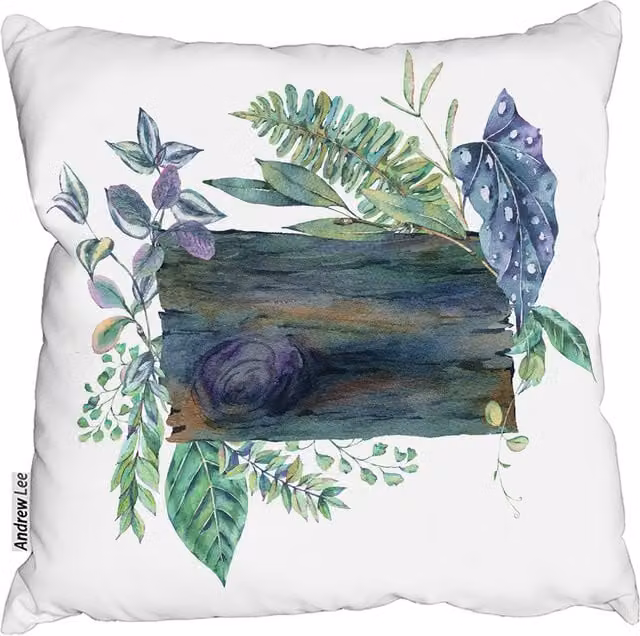 Andrew Lee Green Leaves Floral Square Board Cushion, Green, W/D/H: 60 x 60 x 1 cm