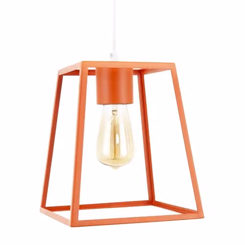 Happy Homewares Industrial Lantern Pendant Lamp Shade in Orange Metal, W/D/H: 25 x 21 x 11 cm