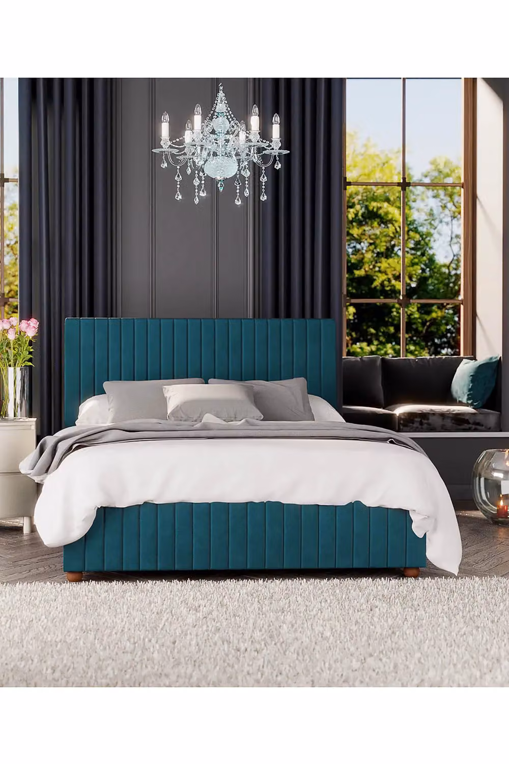 Laurence Llewelyn-Bowen Estella Ottoman Storage Bed in Emerald Green Plush Velvet Fabric, Size: Double (140 x 200 cm) – 4