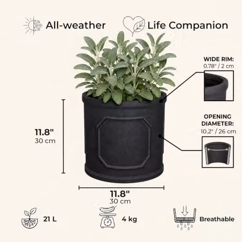 IDEALIST Grey Faux Lead Reinforced Stone Planter, 30cm, 15L – 7