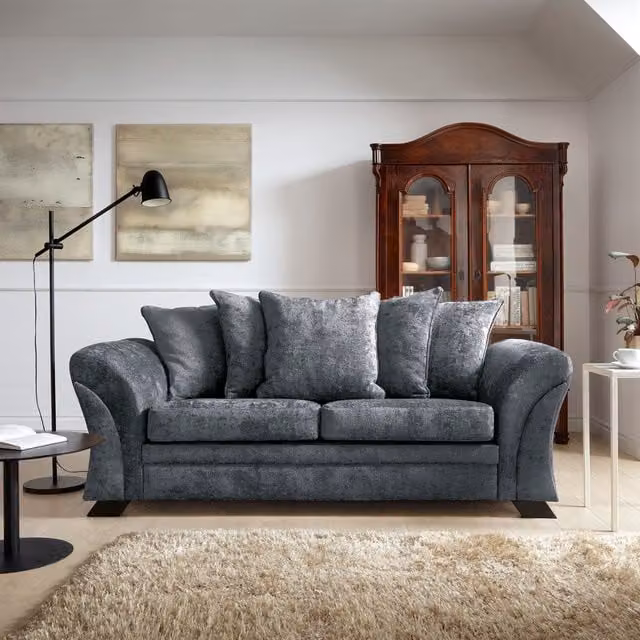 Abakus Direct Farrow 3 Seater Sofa in Grey Crushed Chenille Fabric