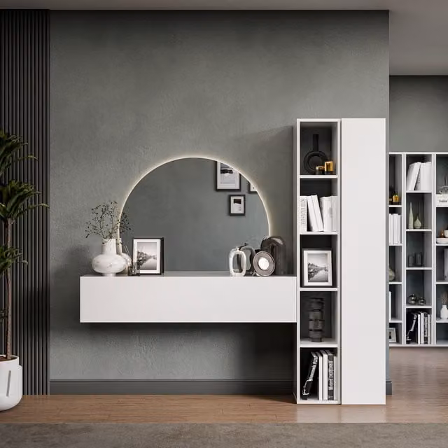 Decorotika Zurich Wall Mounted Entertainment Center in High Gloss White