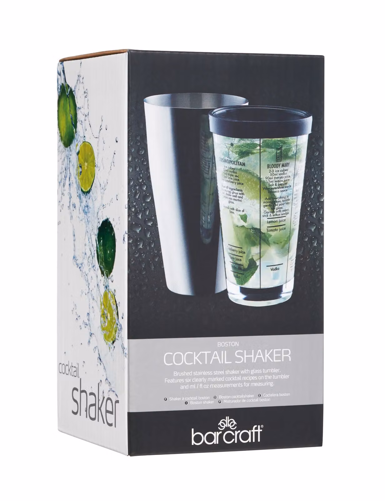 BarCraft 400ml Boston Cocktail Shaker in Silver and Yellow with Measuring Marks and Leakproof Silicone Seal – 4