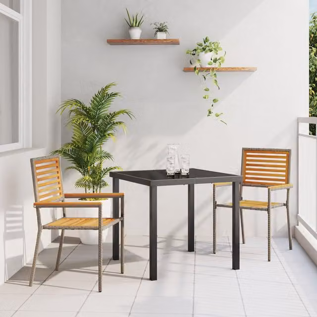 Berkfield Home Stacking Garden Chairs, 2 Piece Set in Grey Poly Rattan