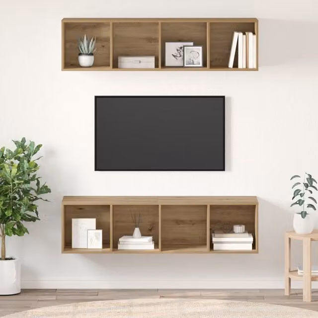 Berkfield Home 2-Piece Artisan Oak Cube Shelving Units in Brown, W/D/H: 37 x 37 x 142.5 cm