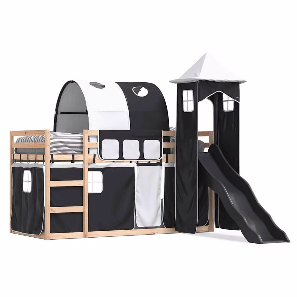 Berkfield Home Elegant Bunk Bed with Slide in White and Black, Solid Pine Wood, W/D/H: 80 x 200 cm – 3