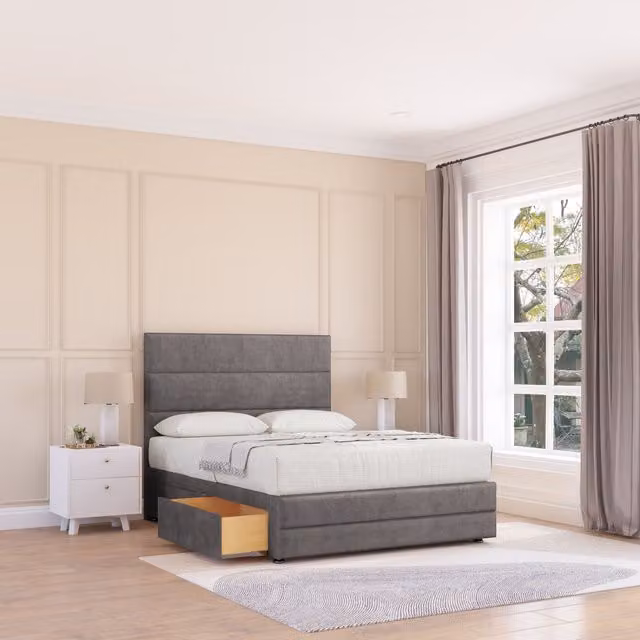 Sloomy Monaco Upholstered Bed Frame with 2 Drawers and Headboard, Grey, W/D/H: 180 x 200 cm