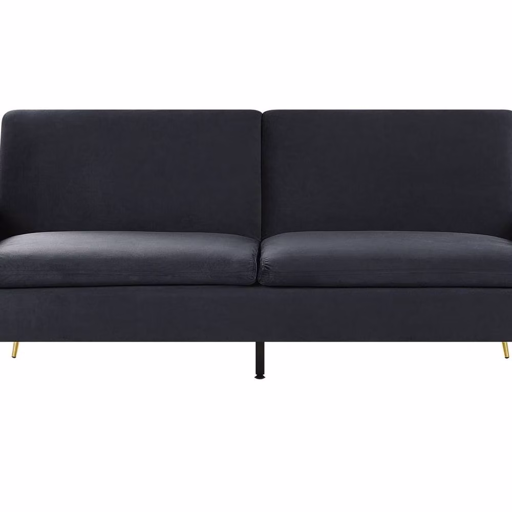 Wyld and Coco 3-Seater Velvet Click-Clack Sofa Bed in Black with Gold Legs – 2
